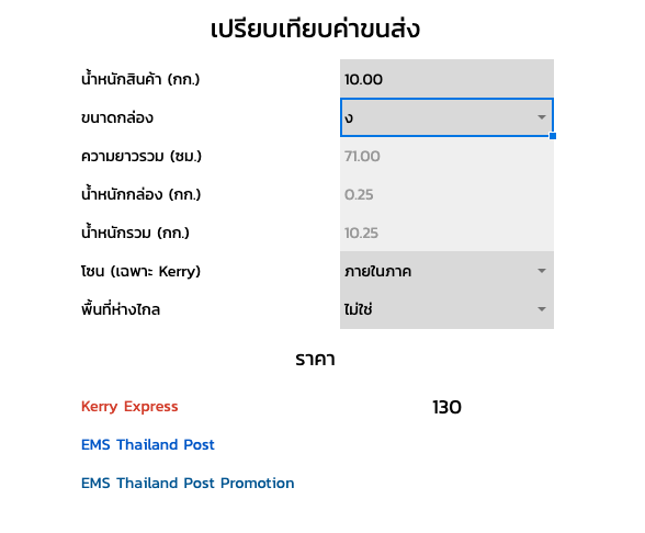 ตารางเปรียบเทียบกับค่าที่เกินขอบเขต
